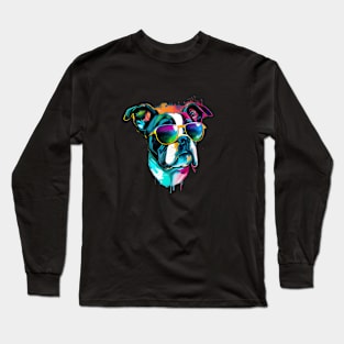 Colourful cool bulldog dog with sunglasses Long Sleeve T-Shirt